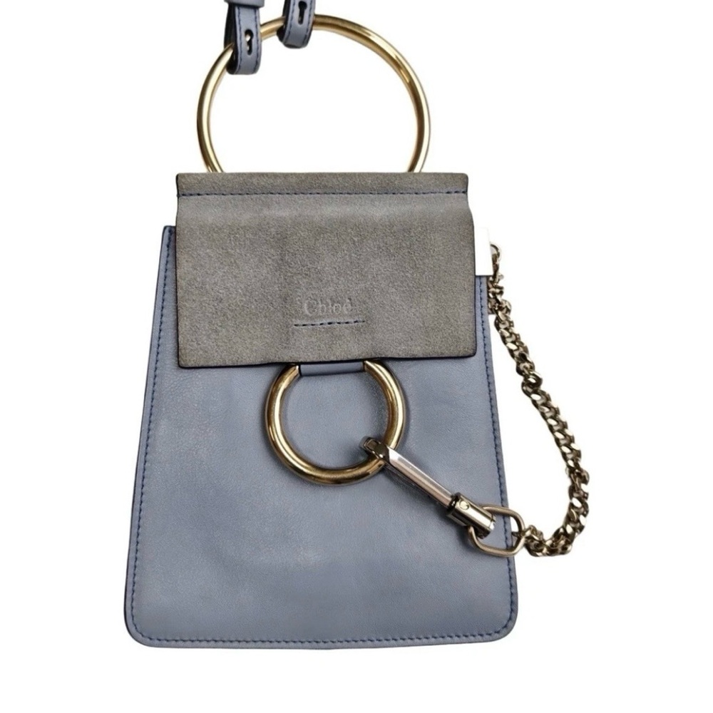 Chloé Light Blue Leather Shoulder Bag with Gold Hardware AUTHENTIC